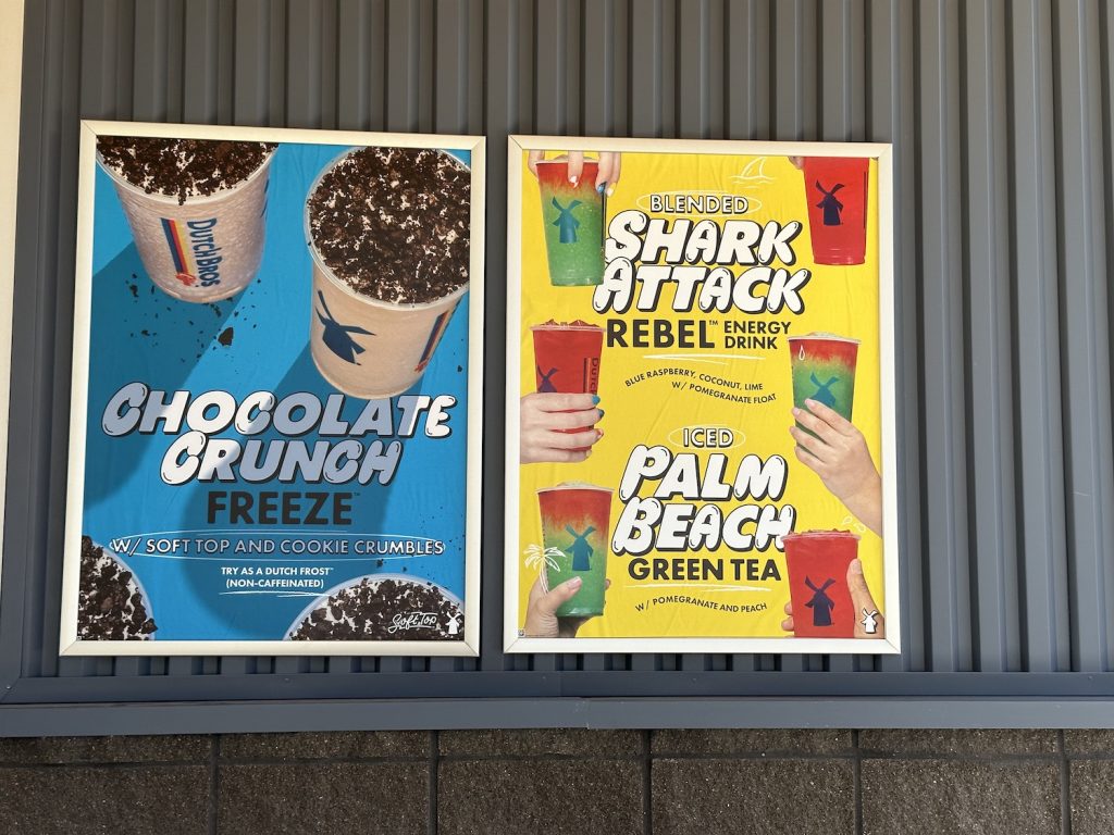 Dutch Bros Shark Attack advertising sign