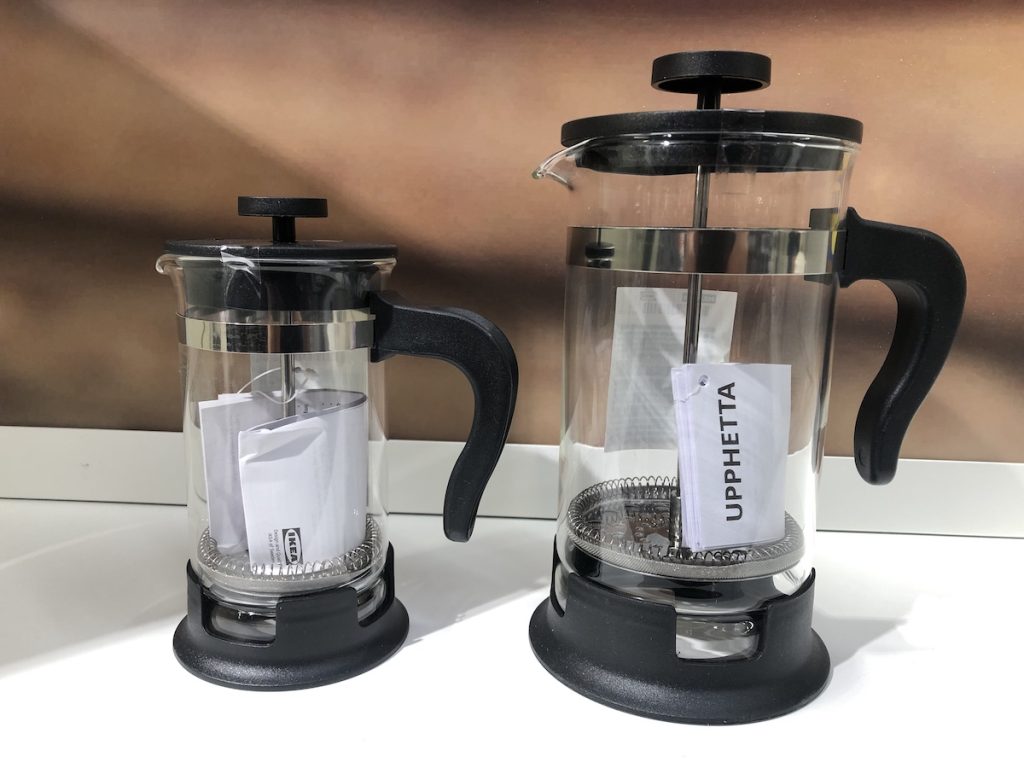 small and large IKEA uphetta french press coffee makers