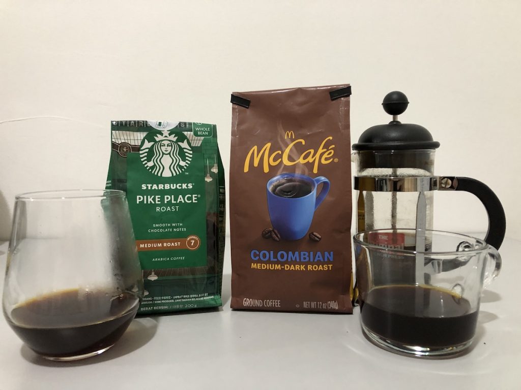 starbucks pike coffee and McCafe Columbian coffee side by side