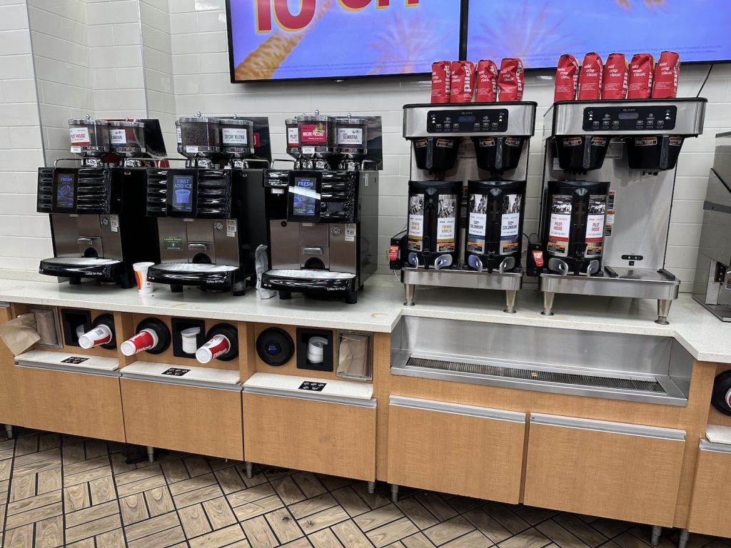 coffee station inside the Pilot gas station