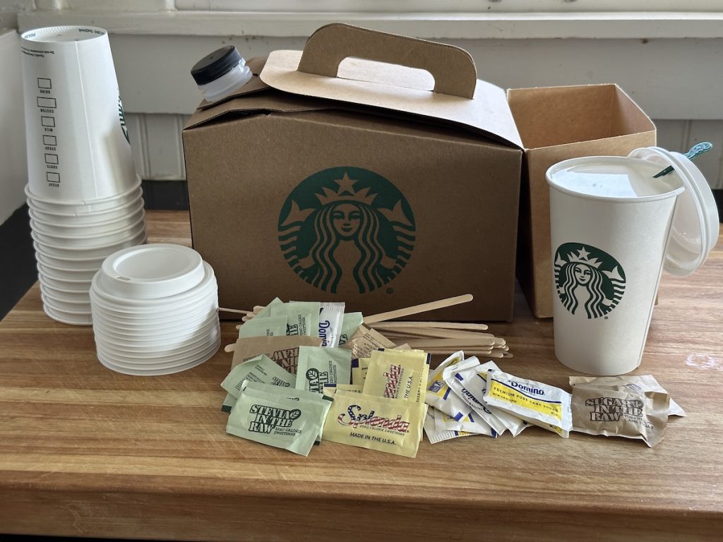 Starbucks traveller box of coffee and everything it comes with