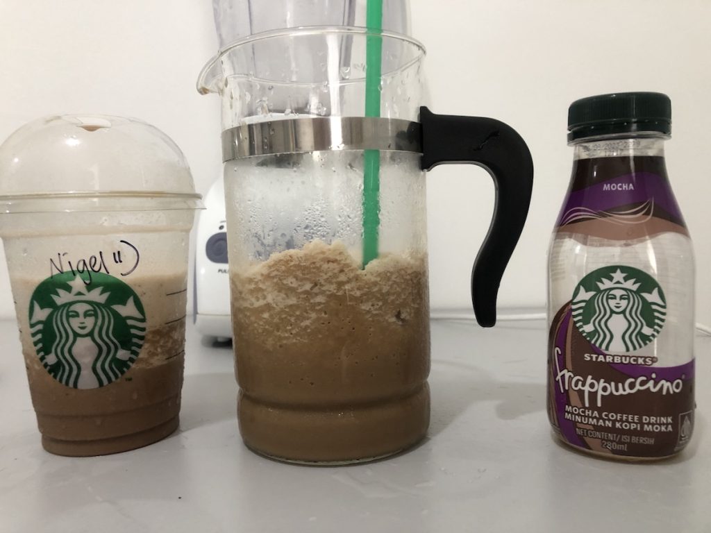 starbucks mocha-frappuccino handmade vs bottle side by side