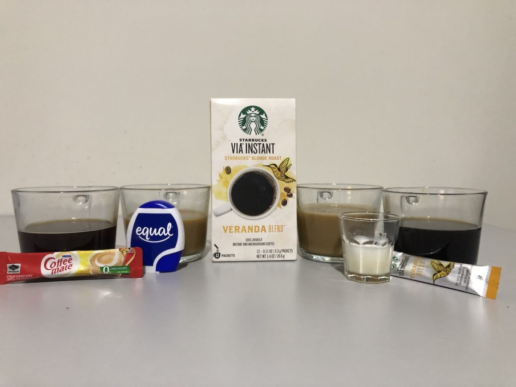 Starbucks via veranda blend instant coffee and cups prepared with it