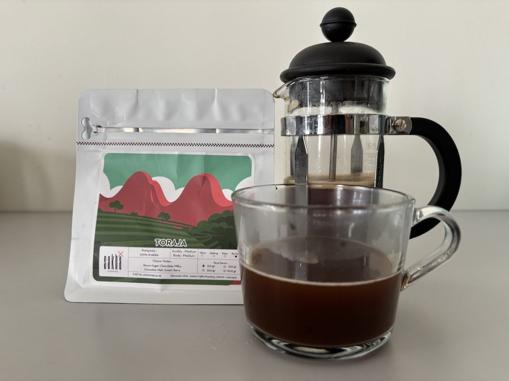 indonesian toraja coffee on a french press